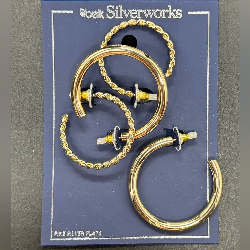 Belk Silverworks Gold Plated Set of 2 Open Hoop Earrings 1-1.5 inch